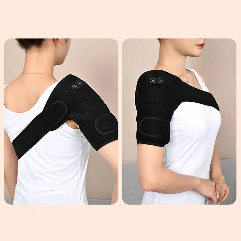 USB Electric Shoulder Brace Heated Knee Massager Vibration Massage Black Support Strap with Adjustable Three Levels of Heating