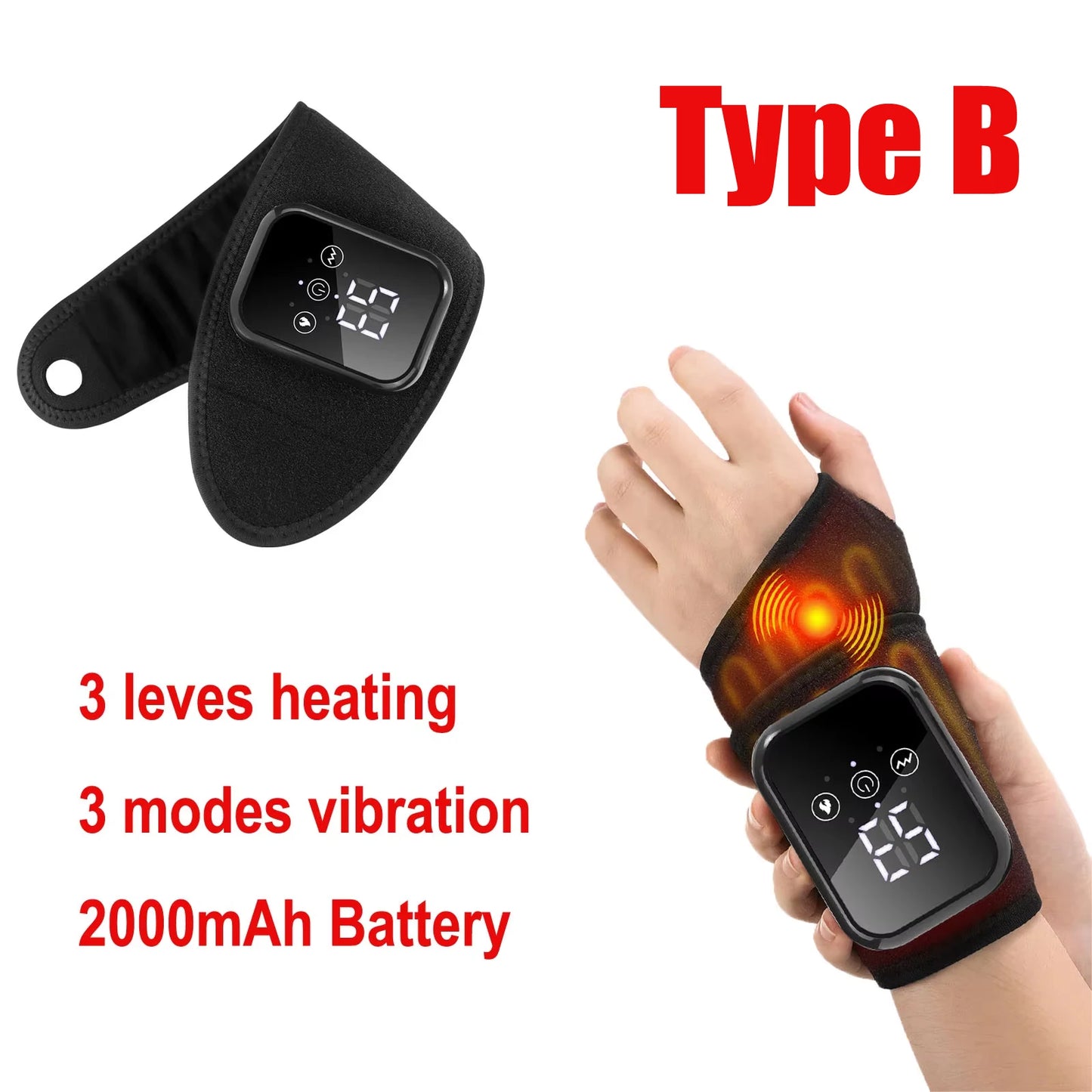 Electric Heating Wrist Massager Vibration Hot Compress Hand Brace Hand Wrist Guard Warm Heating Pad Wristband Rechargeable