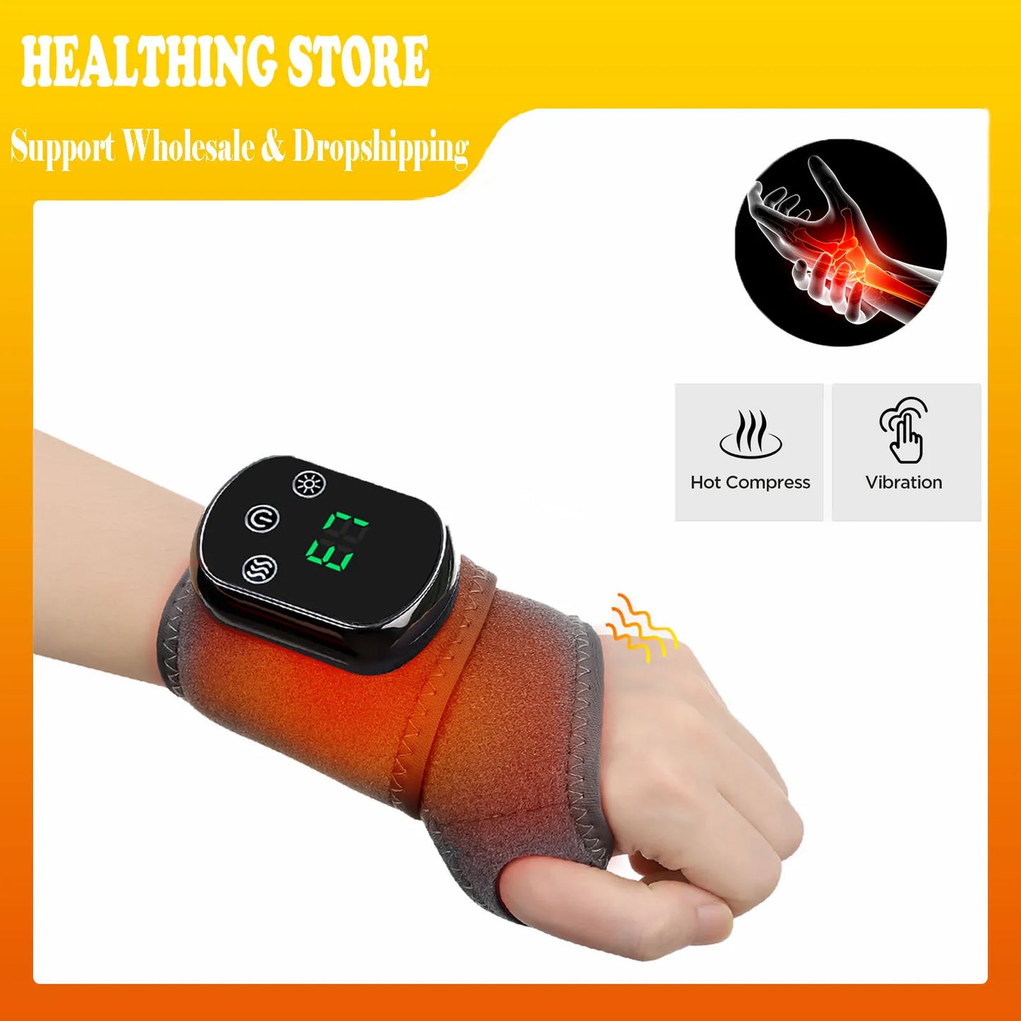 Electric Heating Wrist Massager Vibration Hot Compress Hand Brace Hand Wrist Guard Warm Heating Pad Wristband Rechargeable