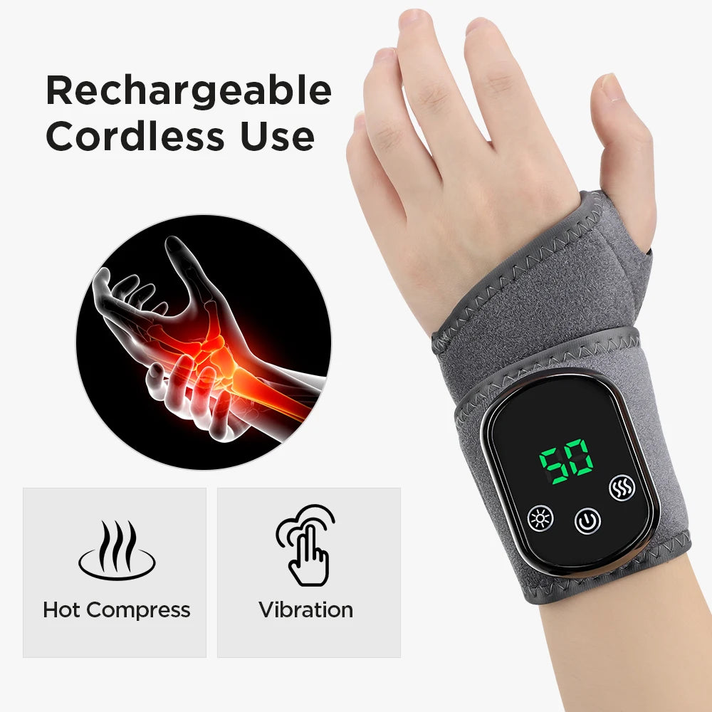 Electric Heating Wrist Massager Vibration Hot Compress Hand Brace Hand Wrist Guard Warm Heating Pad Wristband Rechargeable