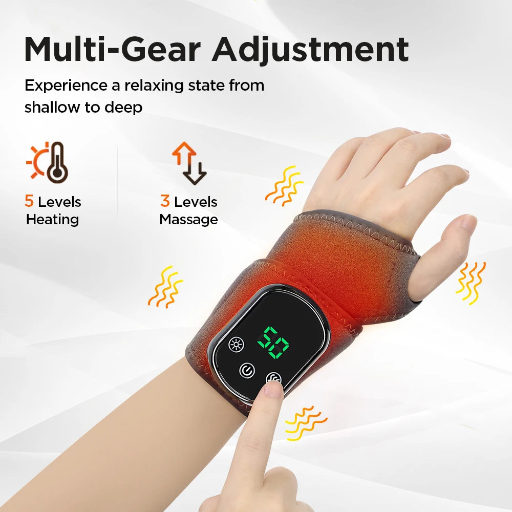 Electric Heating Wrist Massager Vibration Hot Compress Hand Brace Hand Wrist Guard Warm Heating Pad Wristband Rechargeable