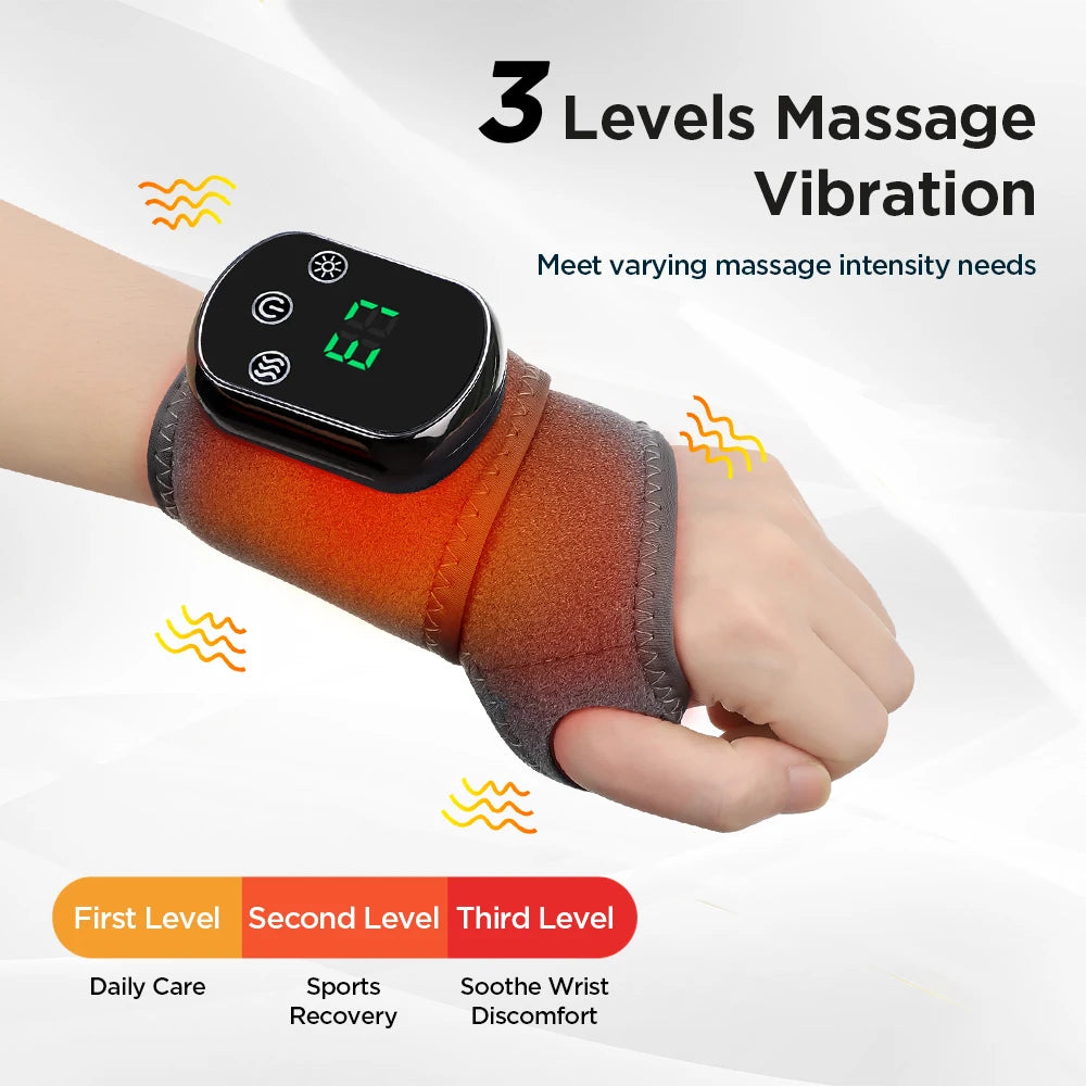 Electric Heating Wrist Massager Vibration Hot Compress Hand Brace Hand Wrist Guard Warm Heating Pad Wristband Rechargeable