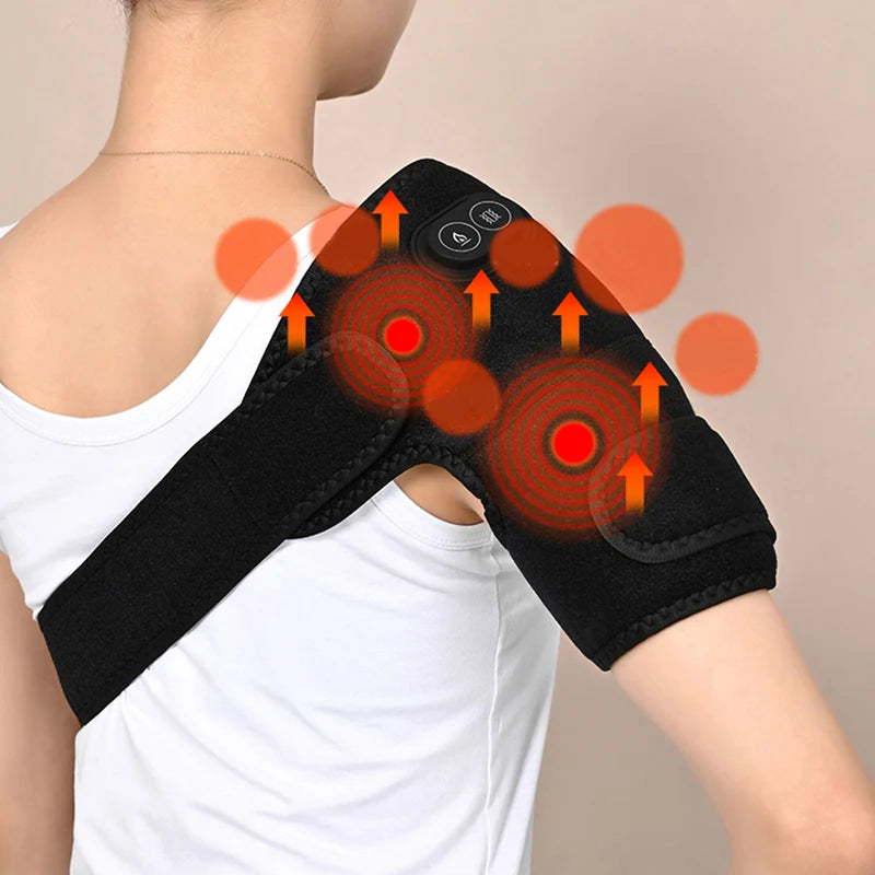 USB Electric Shoulder Brace Heated Knee Massager Vibration Massage Black Support Strap with Adjustable Three Levels of Heating