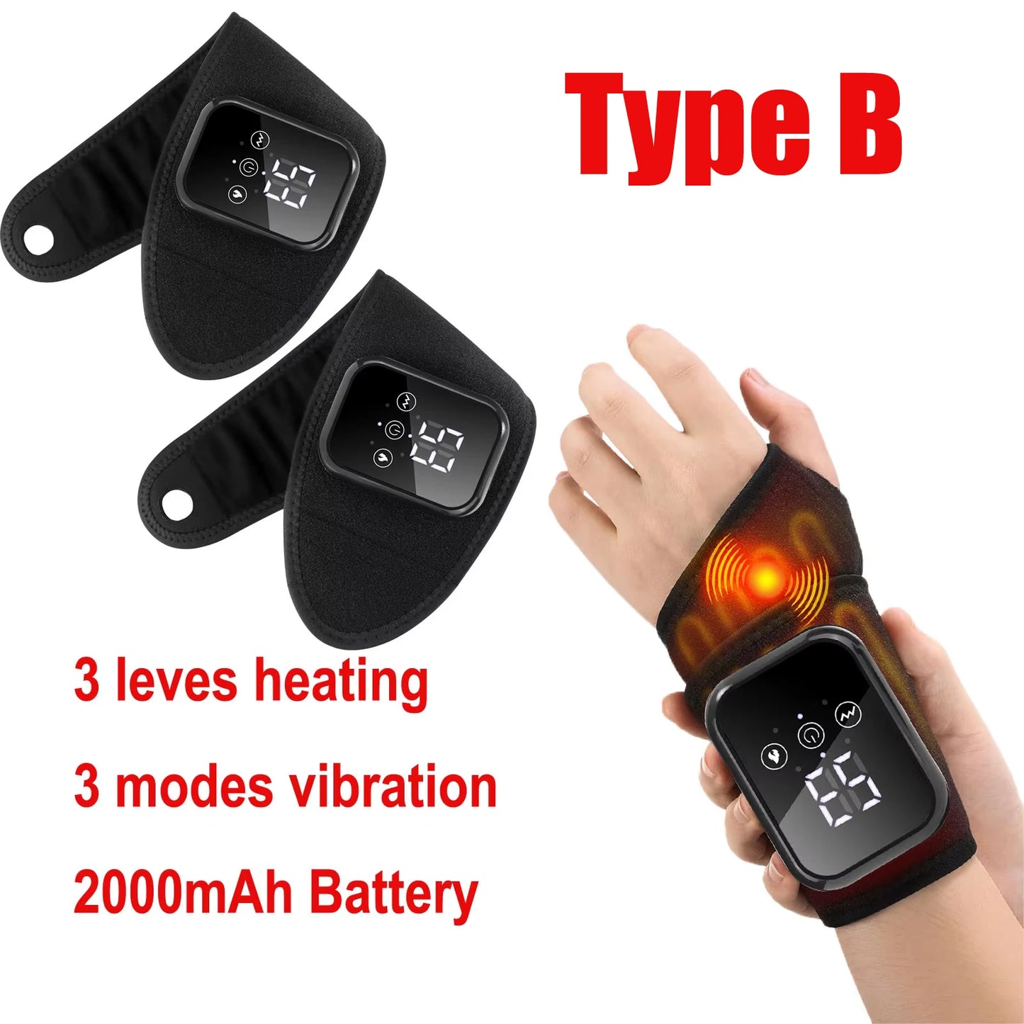 Electric Heating Wrist Massager Vibration Hot Compress Hand Brace Hand Wrist Guard Warm Heating Pad Wristband Rechargeable