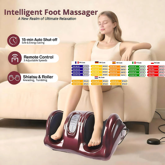 Foot Massager Shiatsu with Kneading, Rolling and Air Compression, Relieves Plantar Fasciitis and Revitalizes Tired Feet
